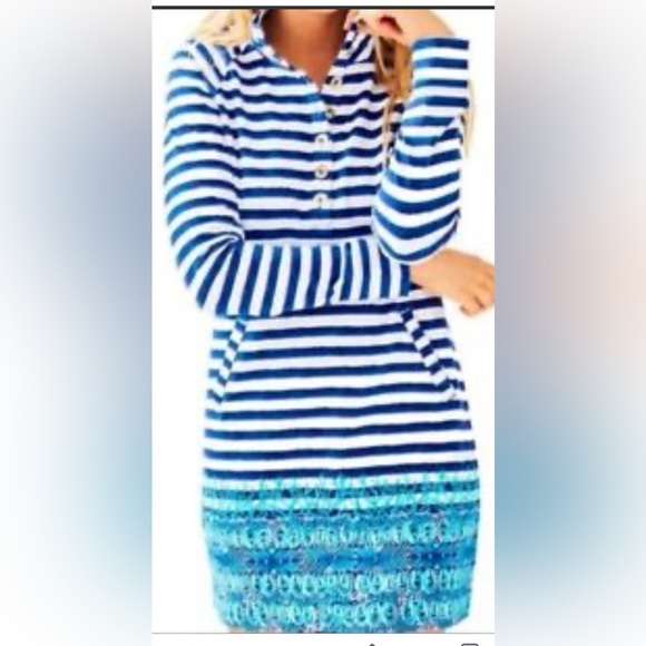 Lilly Pulitzer Navy and White Striped Long Sleeve Dress - Picture 4 of 14
